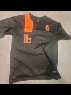 Robin Van Persie Nike Men’s Black and Orange KNVB Football Jersey - #16